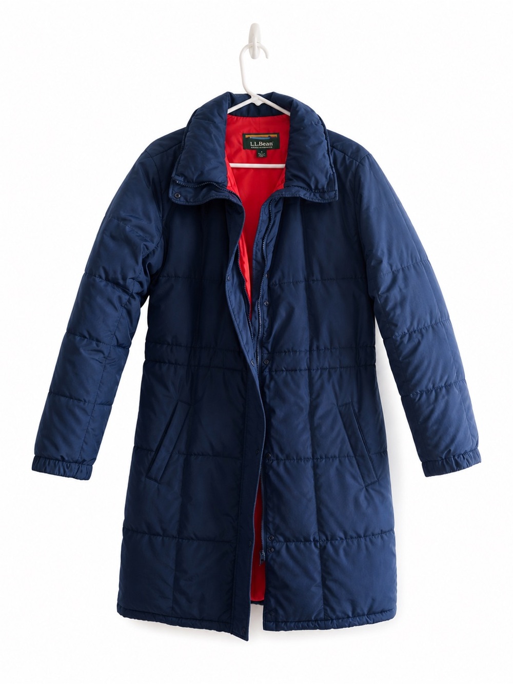 L.L. Bean Navy Blue Puffer Coat with Red Lining